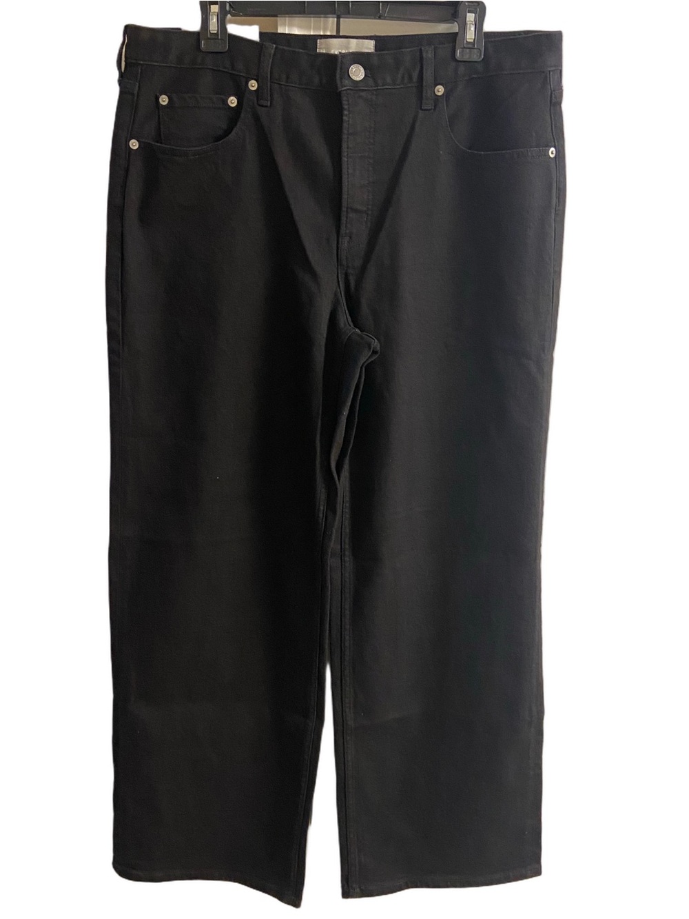 Everlane Black Mid Rise Wide Leg Denim Jeans Solid Ankle Length Pants 32R NWT